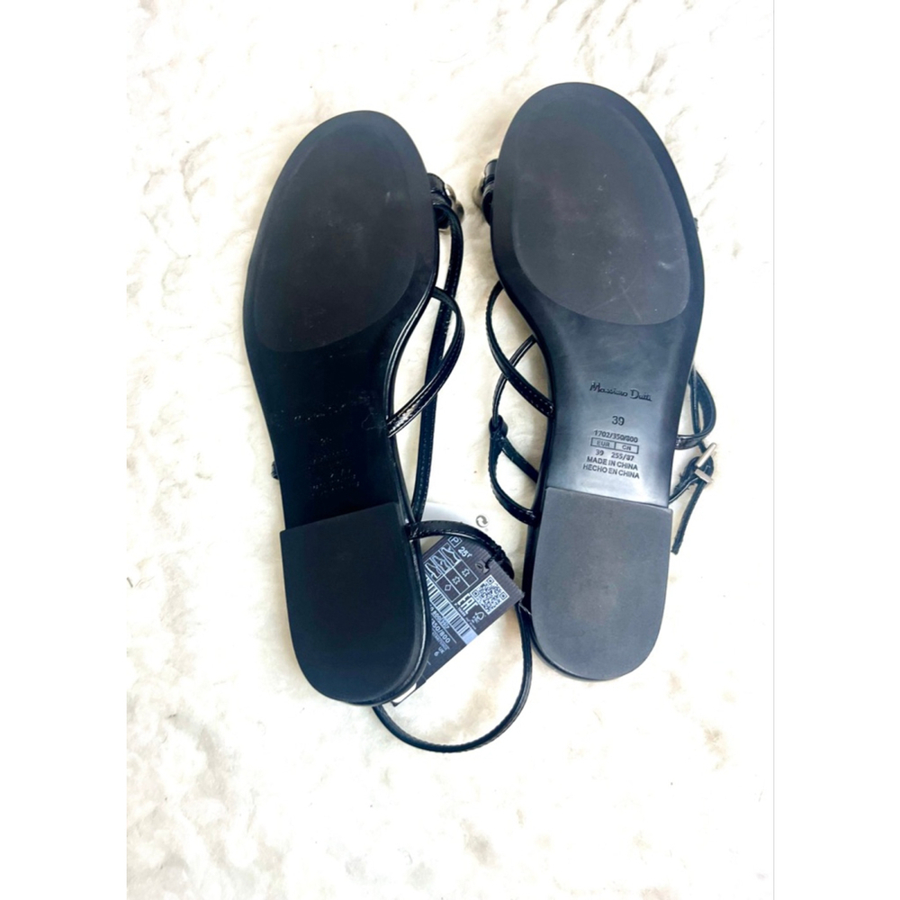 NWT Massimo Dutti Black Leather Sandals with metal toe strap Women Size 39/9 - Picture 8 of 10